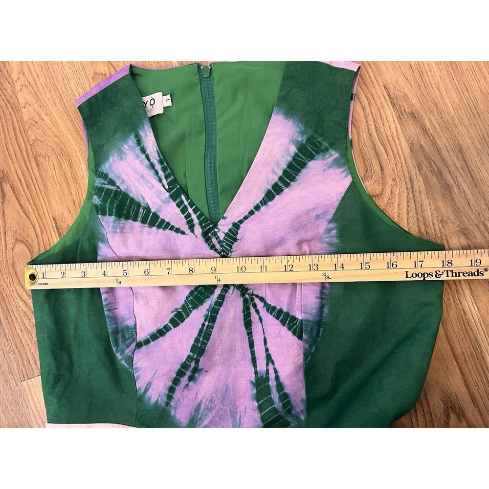 Busayo Belu Tie-Dyed Cotton Chambray Dress Size Large Green Midi Sleeveless‎ - Picture 7 of 10
